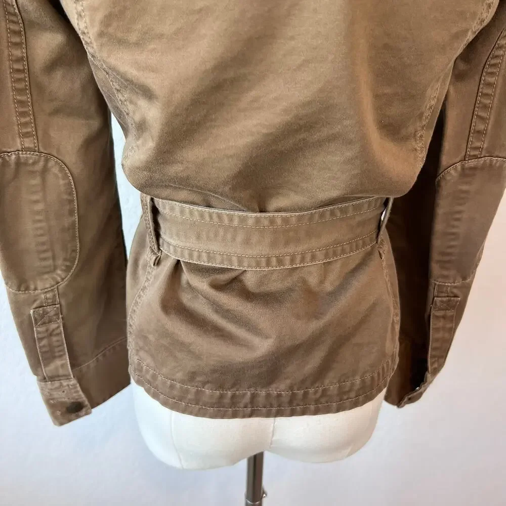 Vintage Y2K J Crew Military Utility Cargo Jacket size XS Cotton Belted Tan - Picture 7 of 14